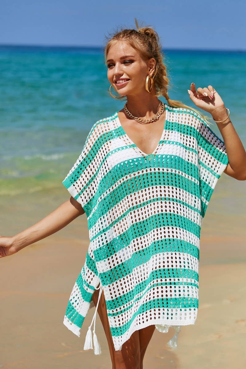 CWOSWS0031_Crochet Bikini Cover V-Neck Beach Top Sweater