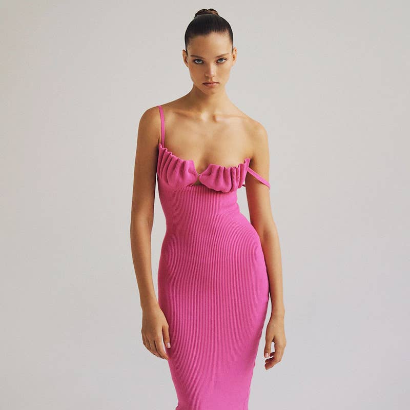 Solid color halter wrap style sleeveless dress