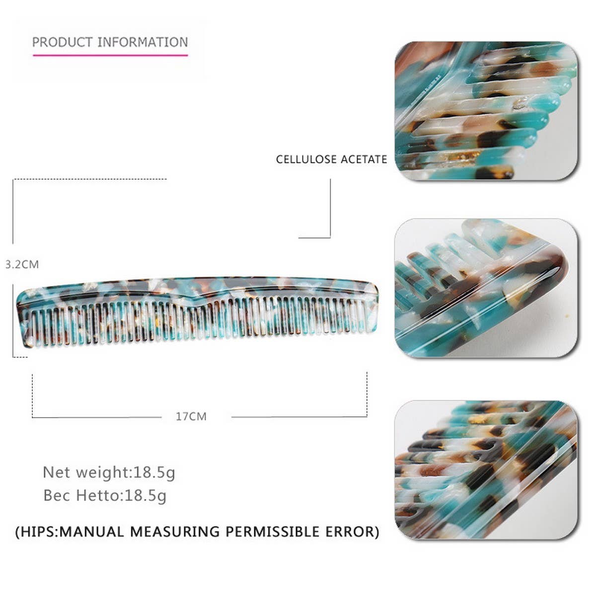 GRADIENT TEETH HAIR COMB LONG COMB 4.0MM THICKCOMB