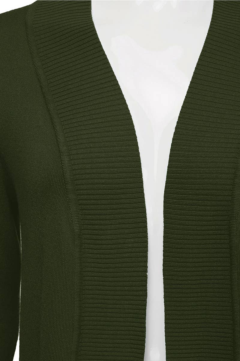 AWOCAL313_Open Front Long Sleeve Pockets Sweater Cardigan