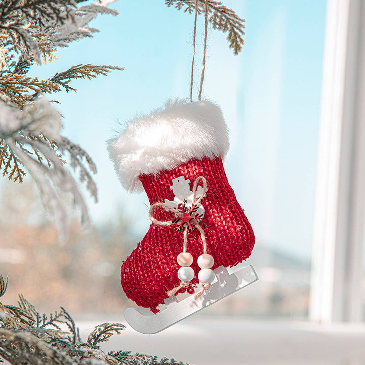 Red Plush Stocking Glove Christmas Tree Ornament_CWMM9764