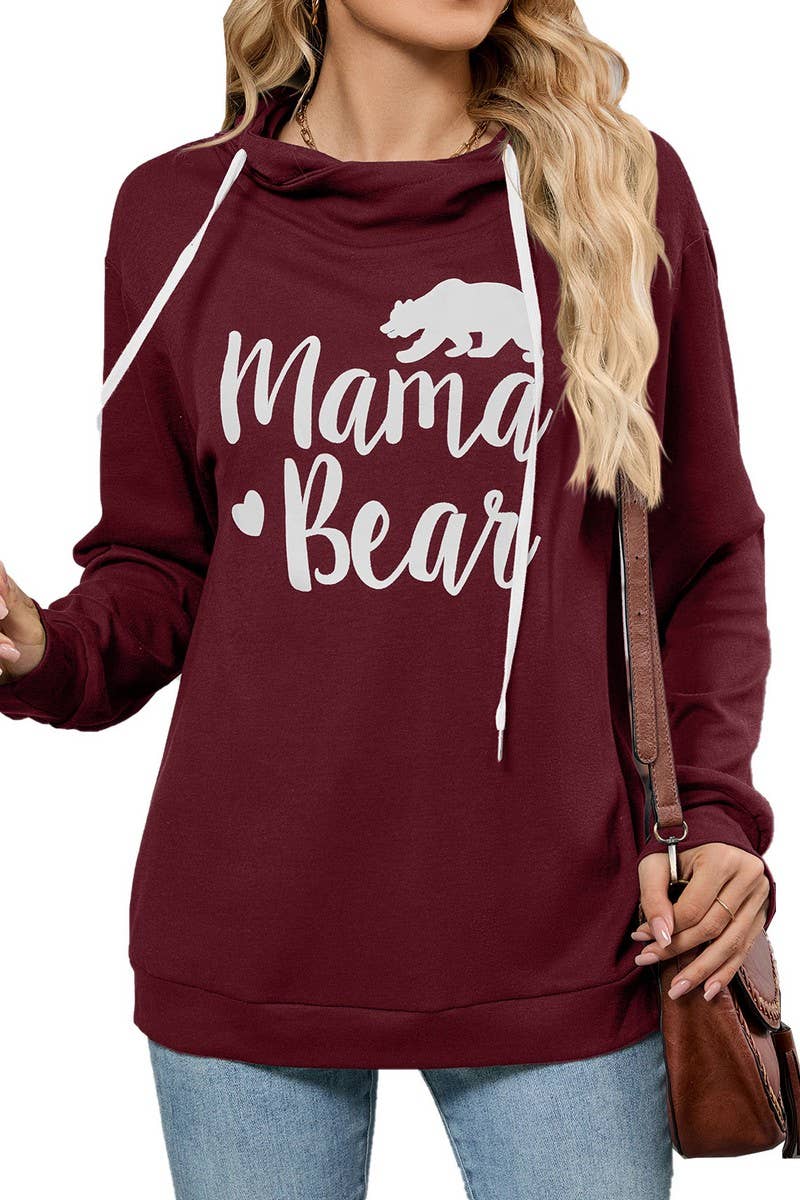 CWOHOL00662_BEAR PRINT HOODED DRAWSTRING SWEATSHIRT