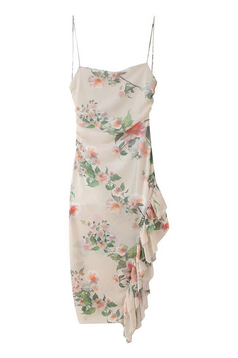 CWDHL0840_FASHIONABLE LAYERED PRINTED SUSPENDER DRESS