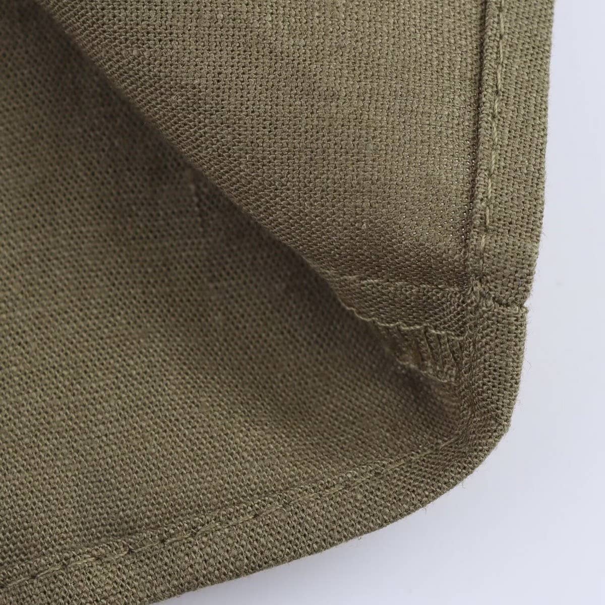 Linen Collared Short Sleeve Midi Dress for Women