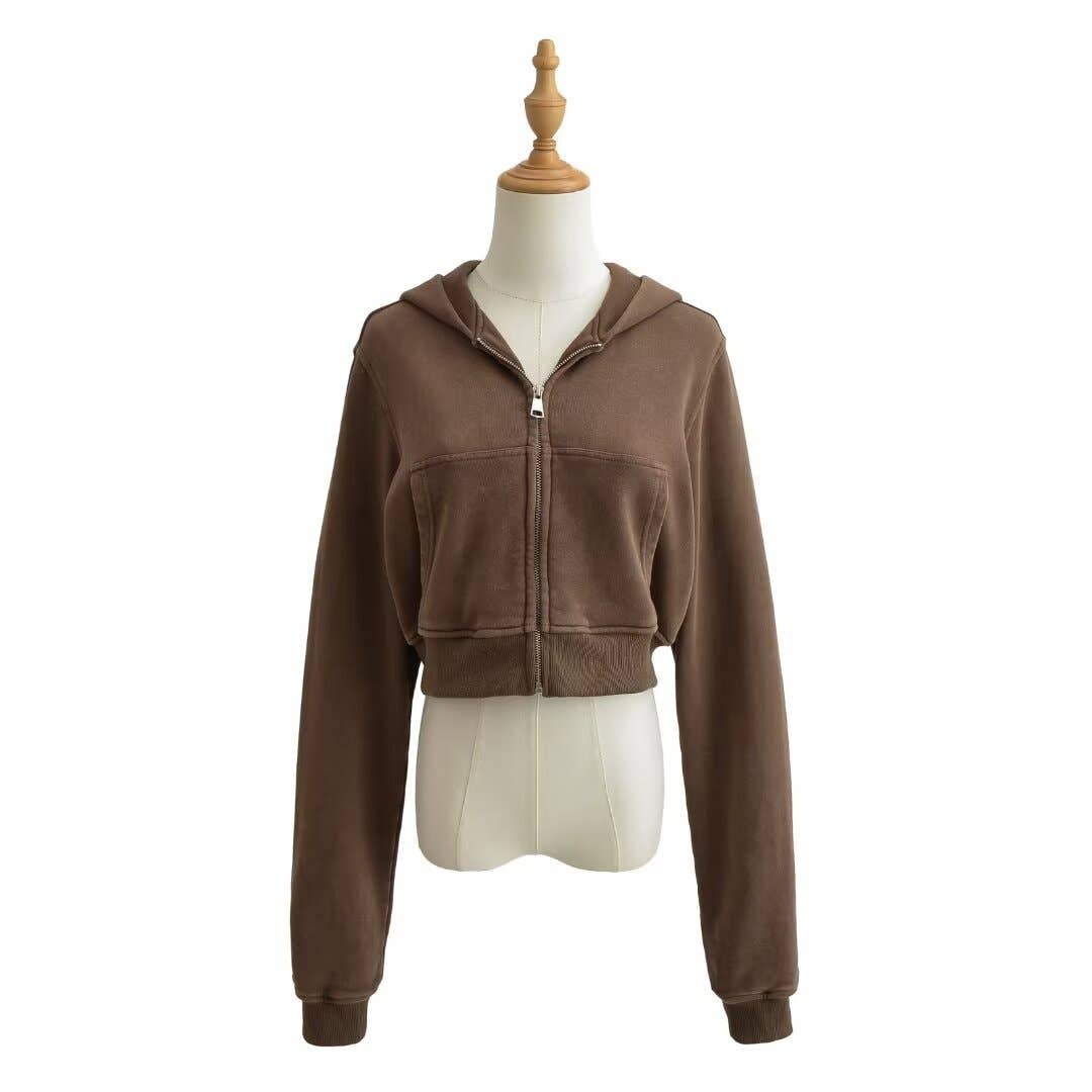 VINTAGE SAND WASH MAKE OLD SLIM-FIT SHORT HOODIE