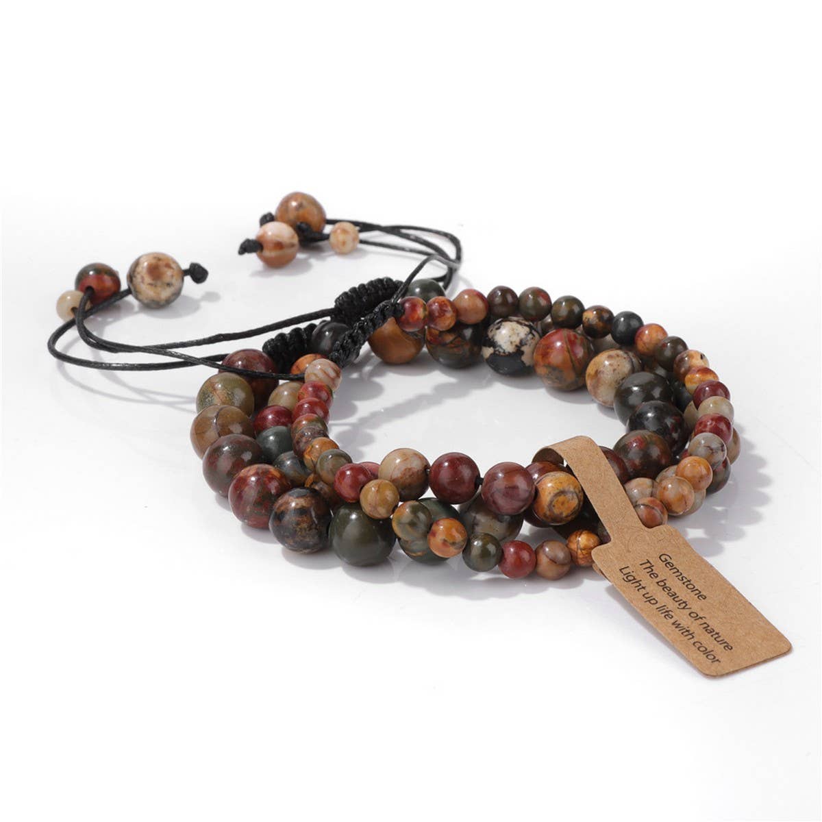 CWAJE4234_NATURAL STONE BEADS BRAIDED THREE-PIECE BRACELET