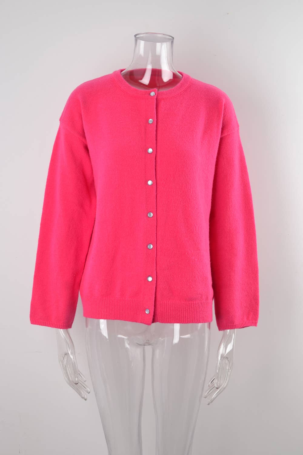 TEMPERAMENT BUTTON KNIT SOLID COLOR CARDIGAN