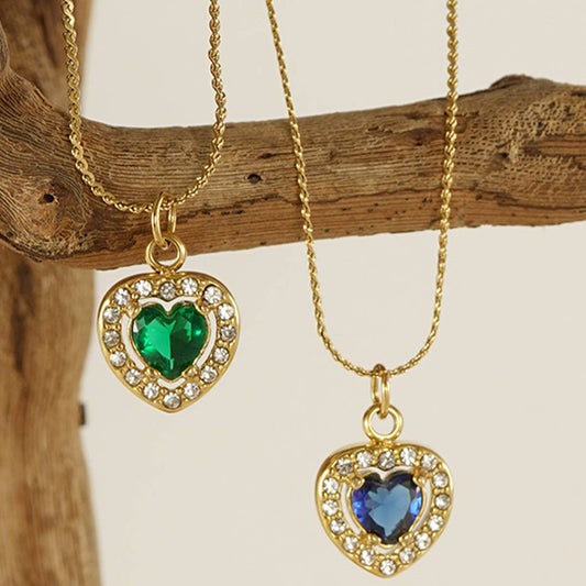 STAINLESS STEEL ZIRCON HEART PENDANT NECKLACE_CWAJE0682