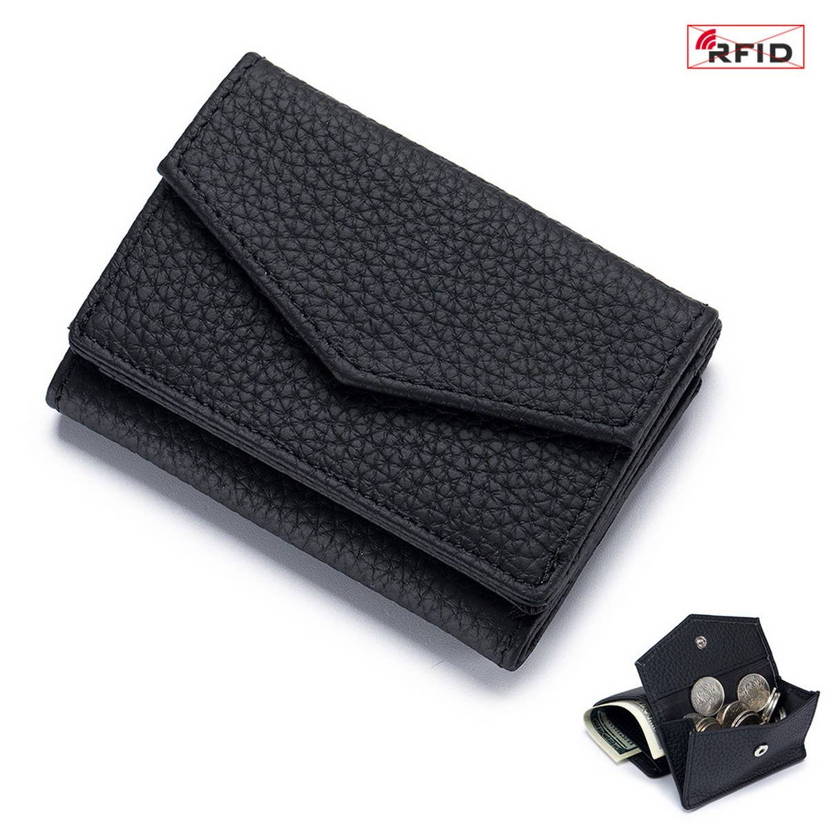 FASHION GENUINE LEATHER SHORT TRIFOLD MINI WALLET_CWAB3785