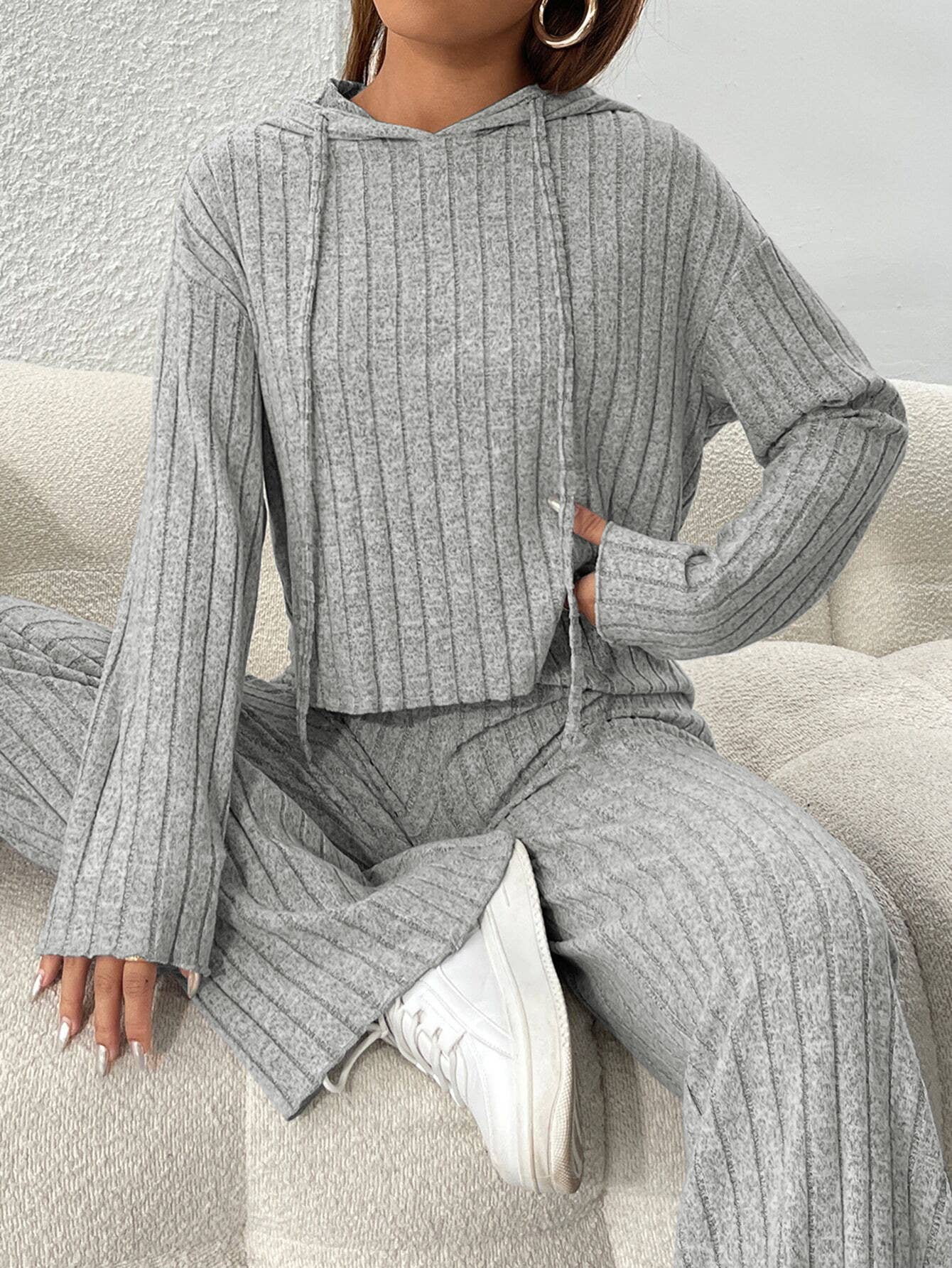 HOME SOLID COLOR LAZY FEELING TWO-PIECE SET