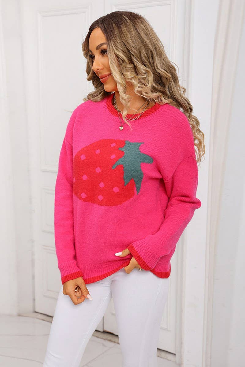 CWOSWL07583_STRAWBERRY VALENTINE'S DAY PULLOVER SWEATER
