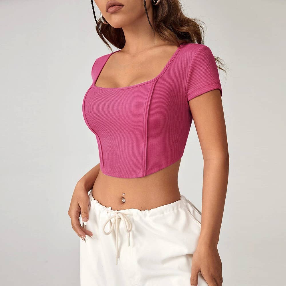 Knitted shirt with irregular square neck