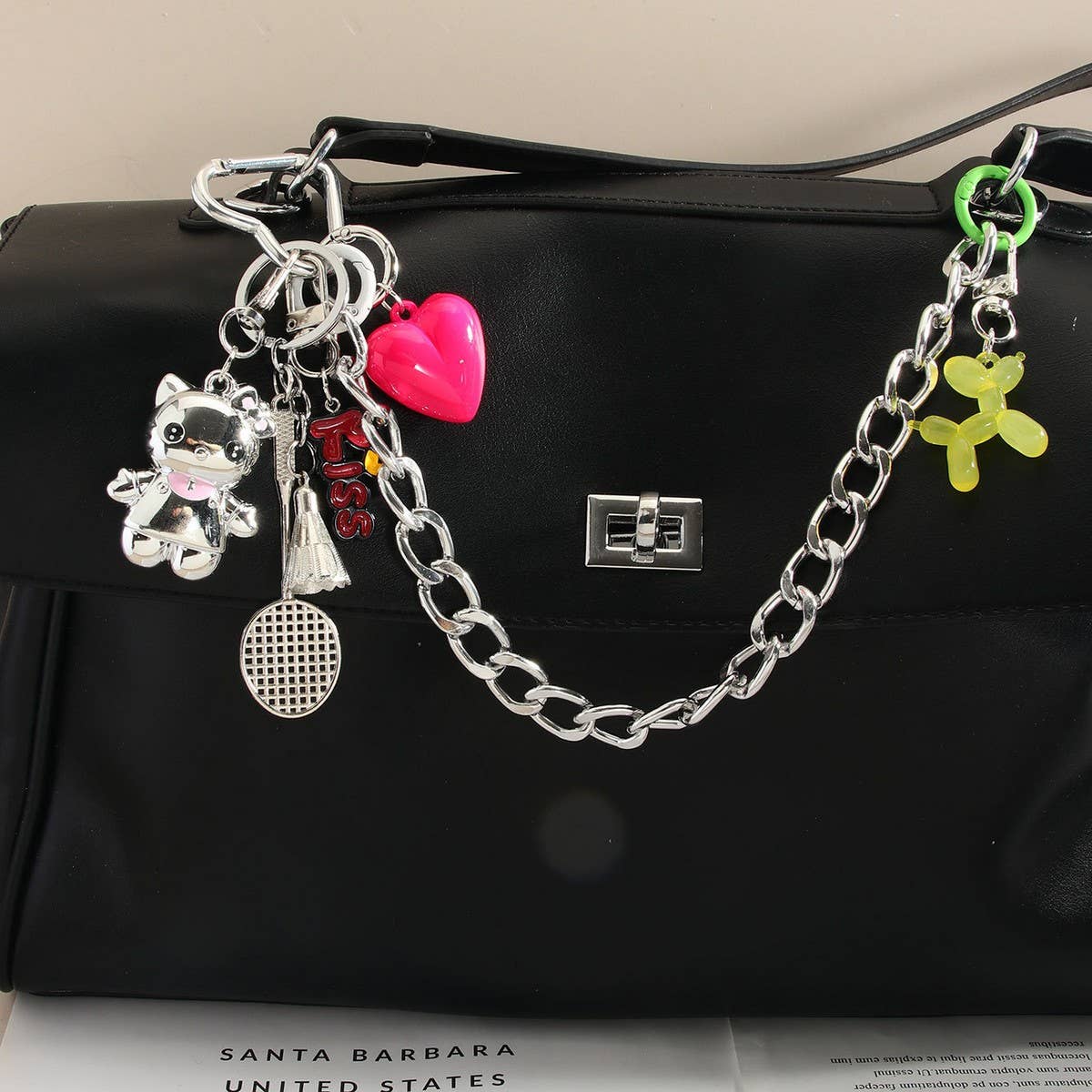 Cute Cat Bag Charm with Balloon Dog & Keychain
