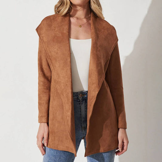 SOLID COLOR SUIT SUEDE COAT WITH LARGE LAPELS