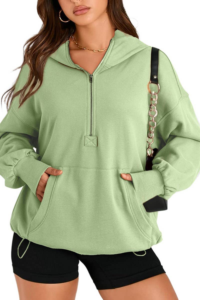 CWOHOL0935_SOLID COLOR HOODED ZIPPER POCKET SWEATSHIRT