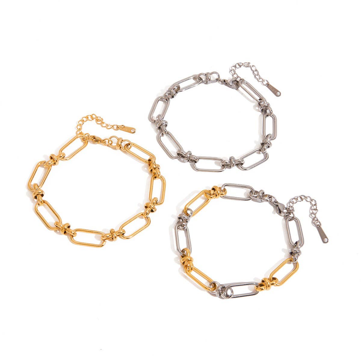 18K Gold Silver Two-Tone Cross Chain Bracelet_CWAJE4737