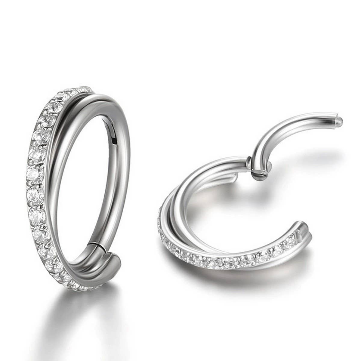 Double Row Zircon Closed Nose Ring Piercing