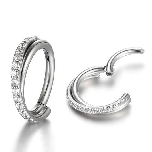 Double Row Zircon Closed Nose Ring Piercing