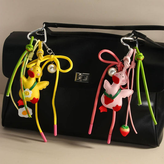 Cute Yellow Duck Strawberry Keychain Bag Charm