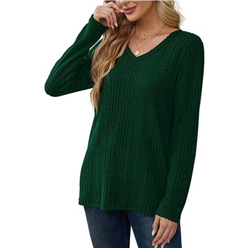 V-NECK KNITTED PIT STRIP BRUSHED LONG SLEEVE