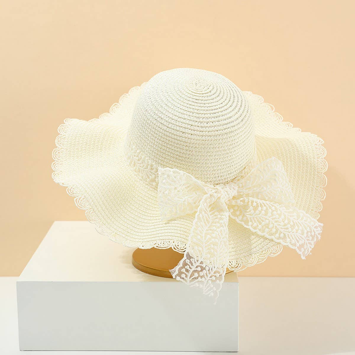 Summer Fashion Bow Ribbon Wide Brim Straw Hat_CWAH3473