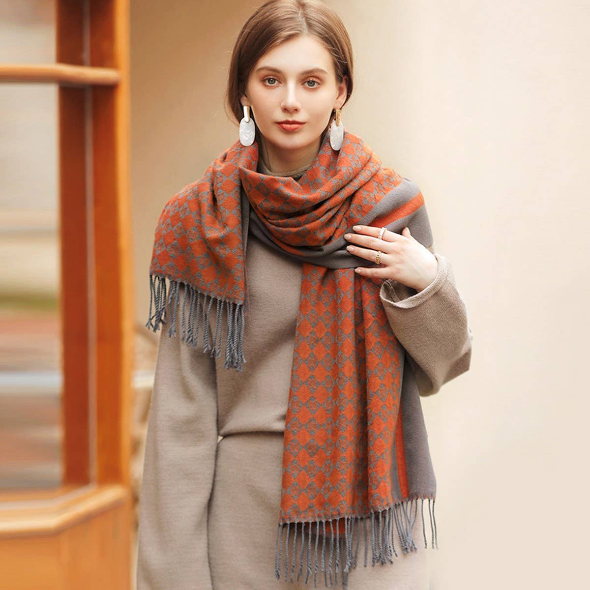 WINTER LETTER PRINTED SCARF TASSEL BLANKET SHAWL