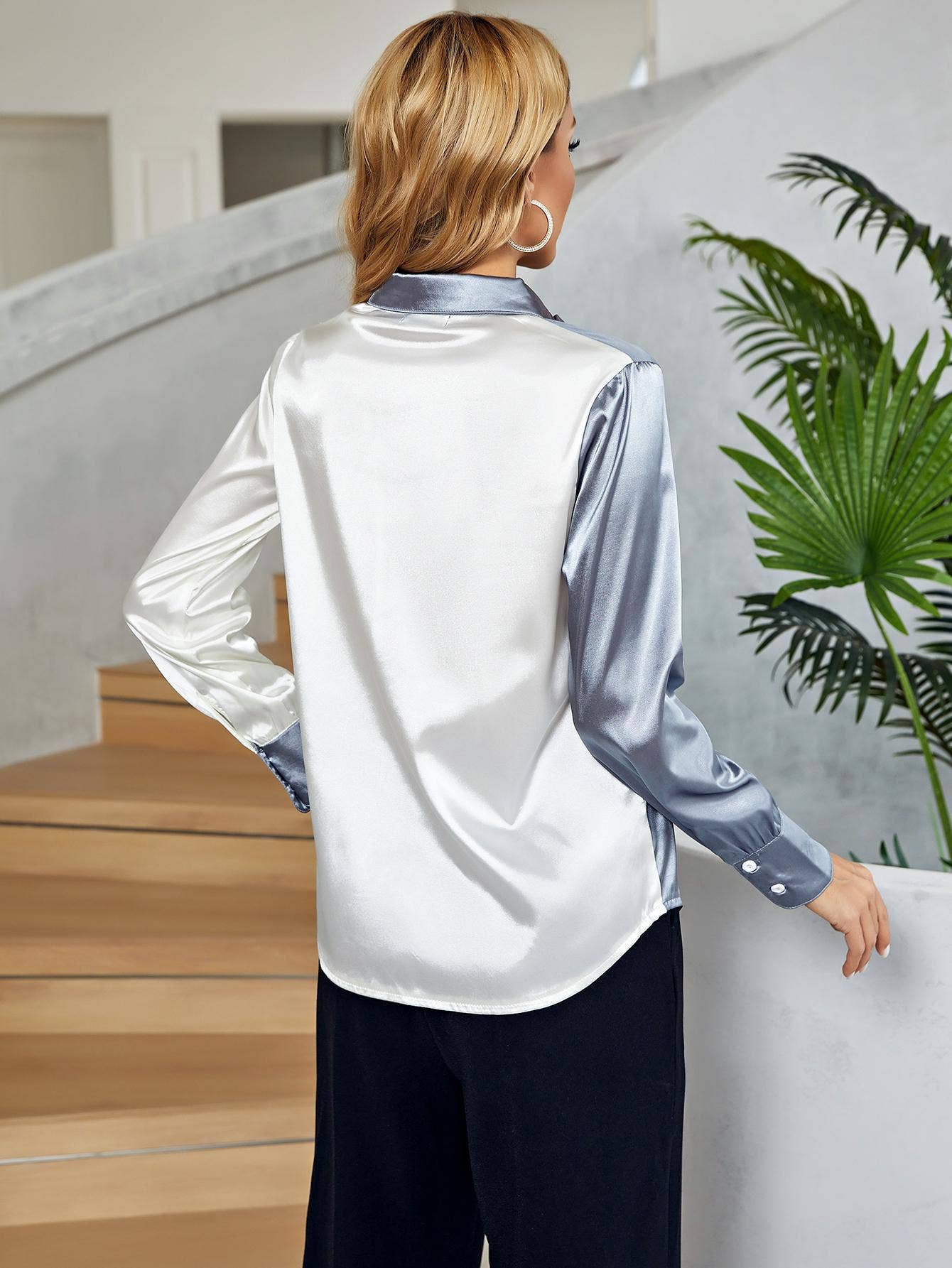 IMITATION SILK LONG SLEEVE COLOR SHIRT