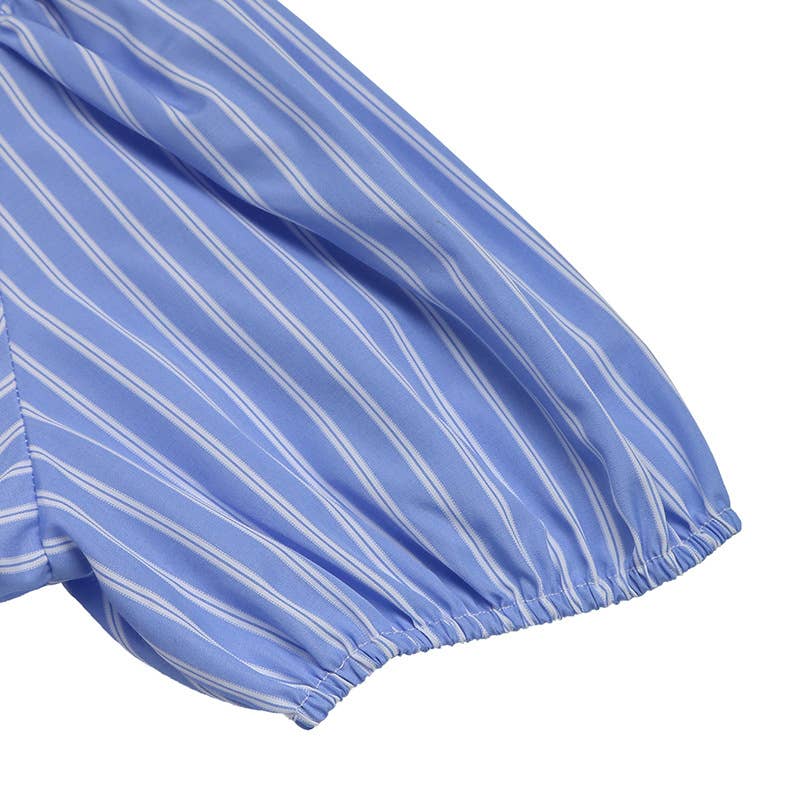 Vintage striped crew neck with bow lace-up dress