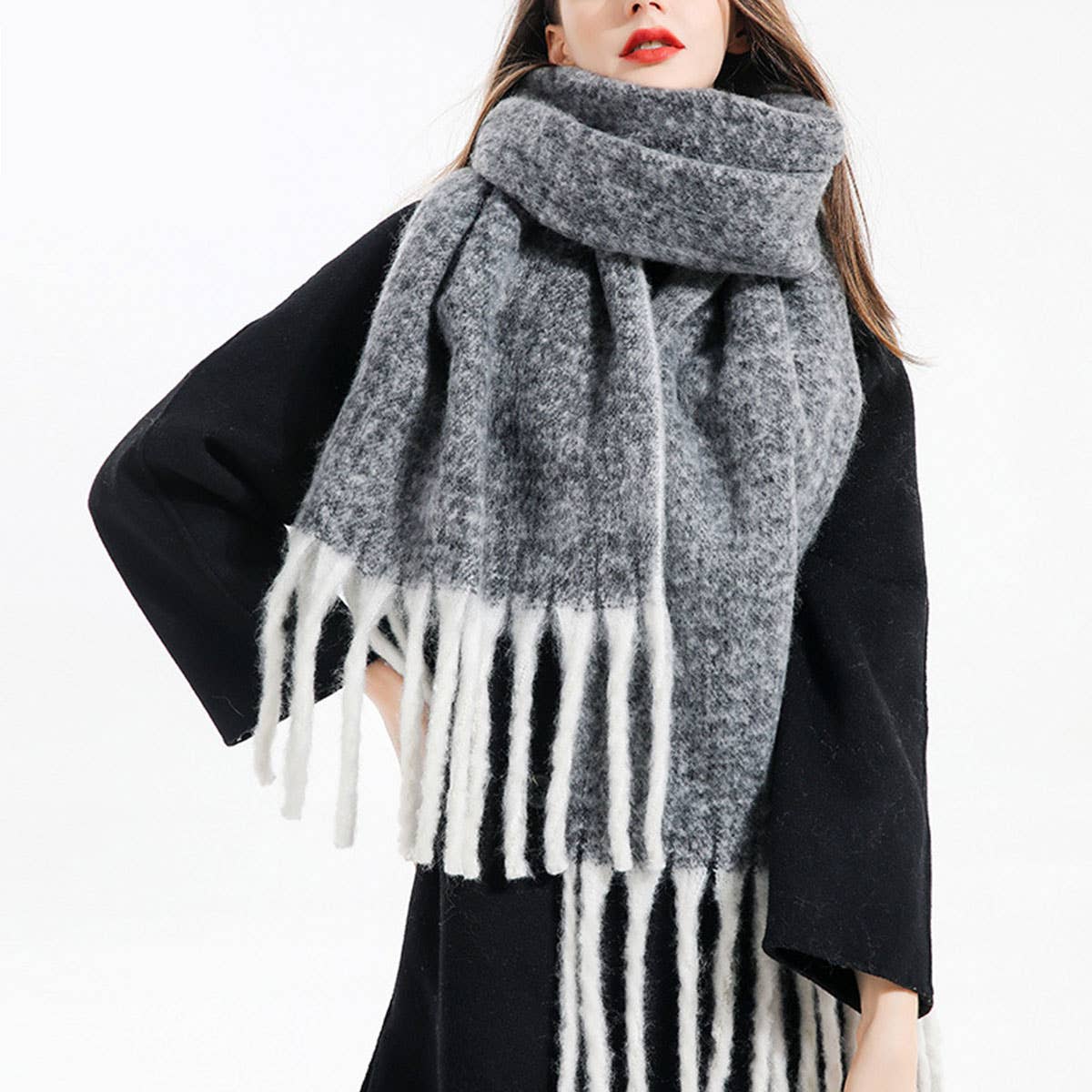 Wool Knit Scarf ??Thick Long Solid Winter Wrap_CWASC0166