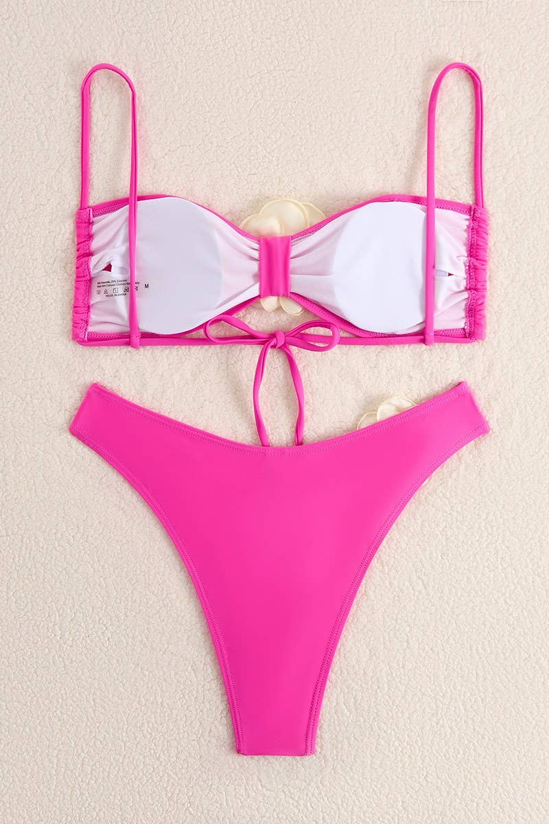 CWMW0876_SOLID COLOR 3D FLOWER SPLIT BIKINI SWIMSUIT