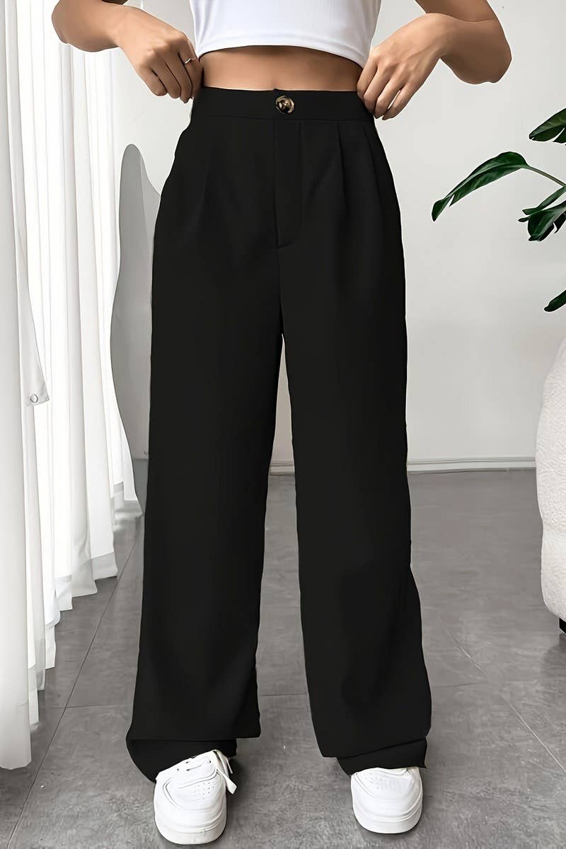 CWBLP1117_SOLID COLOR SUIT STRAIGHT WIDE-LEG PANTS