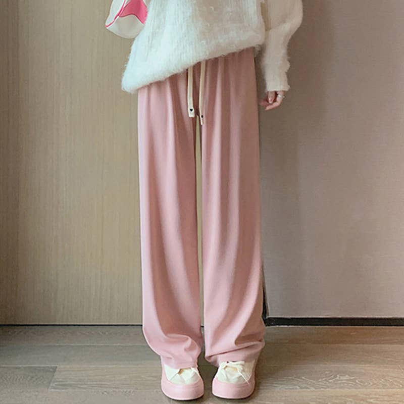 High-waisted drawstring straight pants