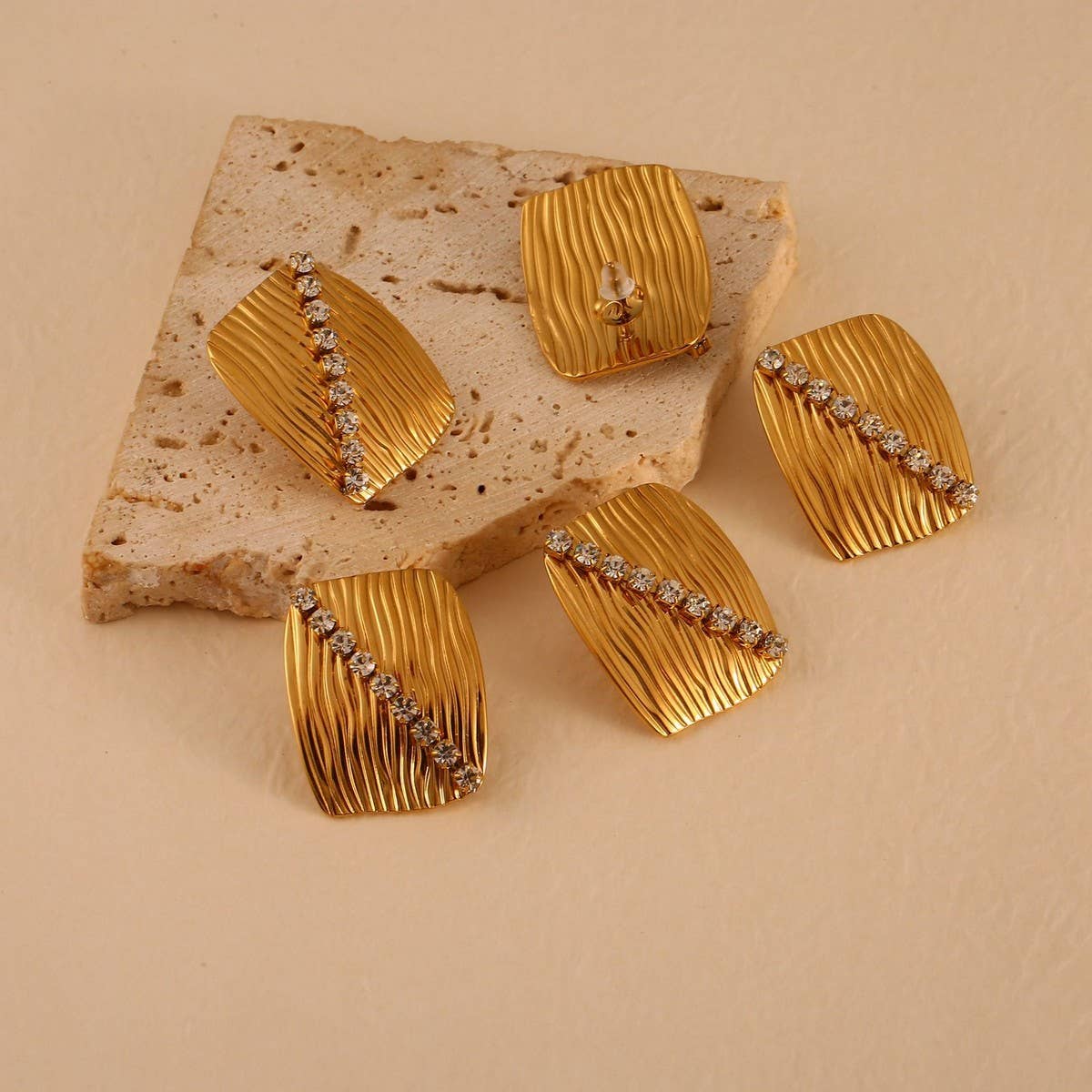 18K Stainless Steel Zircon Earrings & Ring Set_CWMM8913