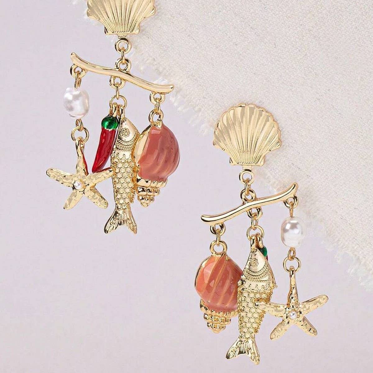Stainless Steel Ocean Series Conch Shell Earrings_CWAJE5117