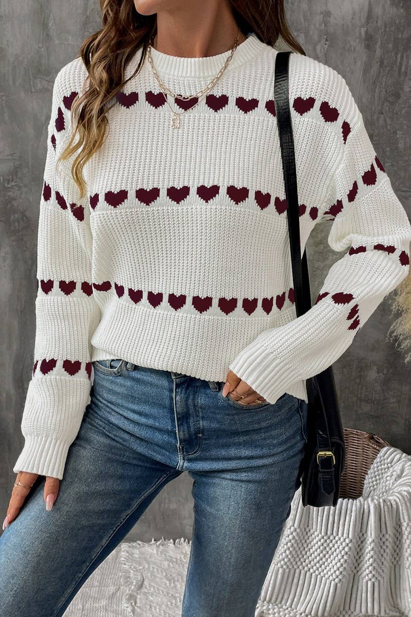 CWOSWL07116_CASUAL PULLOVER LONG SLEEVE HEART KNIT SWEATER
