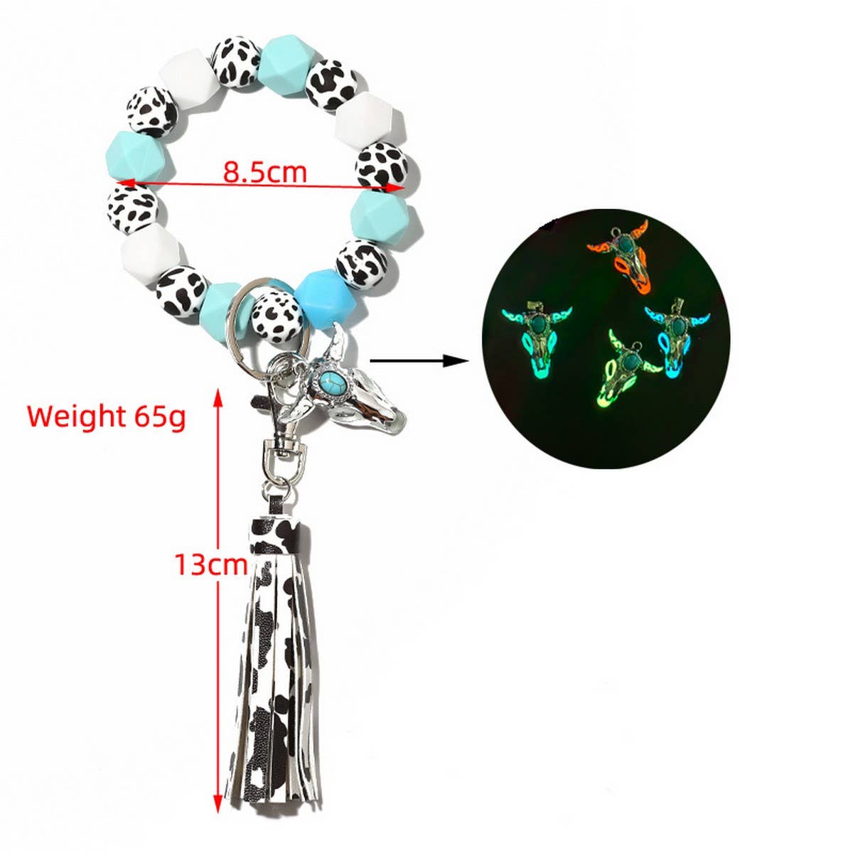 Glow Bull Head Silicone Bead Bracelet Keychain_CWAB5096