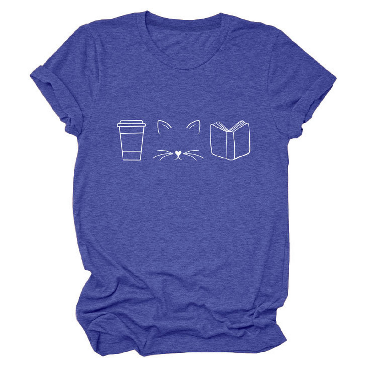 Cute Cat Line Art Tee ? Coffee Cup Print Shirt