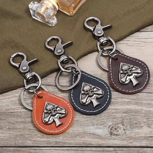 PUNK RETRO ALLOY SKULL GENUINE LEATHER KEYCHAIN_CWMM5036