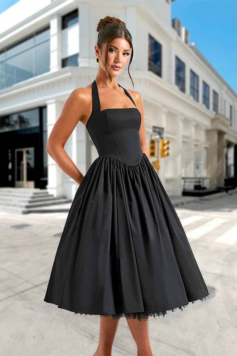 CWDMD5591_SLEEVELESS TIE STRAP PLEATED BODYCON DRESS