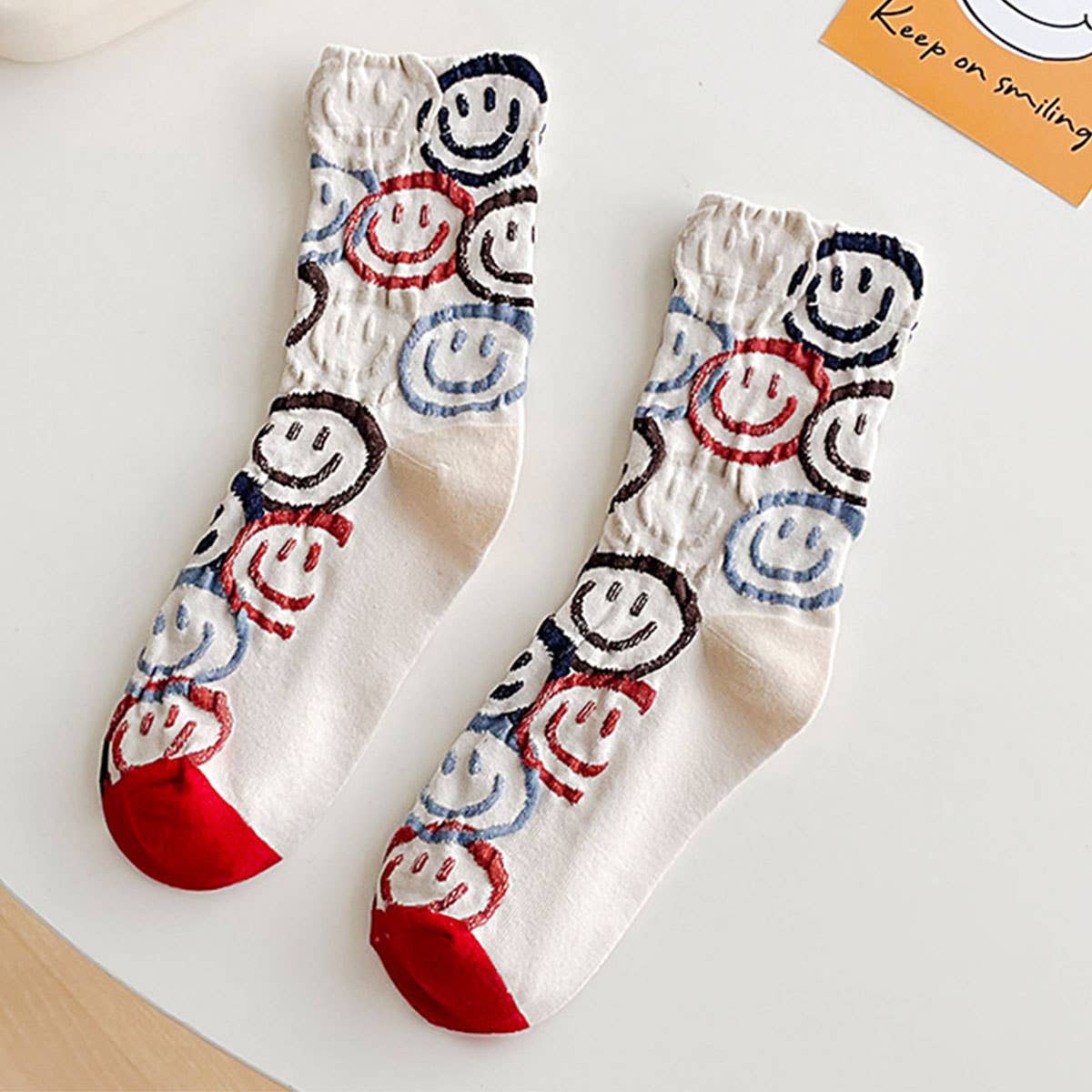 COTTON SMILEY FACE CREW SOCKS