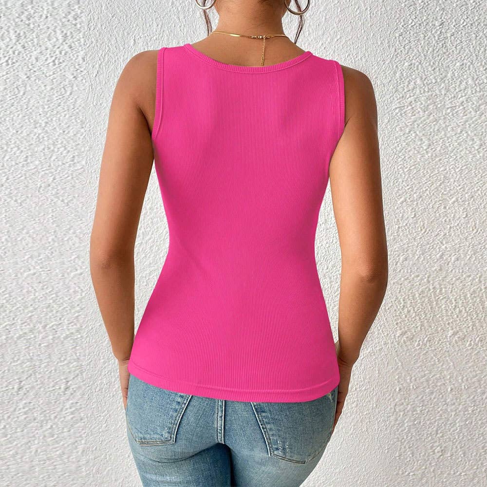 KNIT SOLID COLOR HOLLOW VEST SLIM-FIT BLOUSE