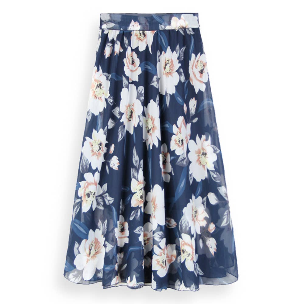 Floral large swing A-line chiffon long skirt
