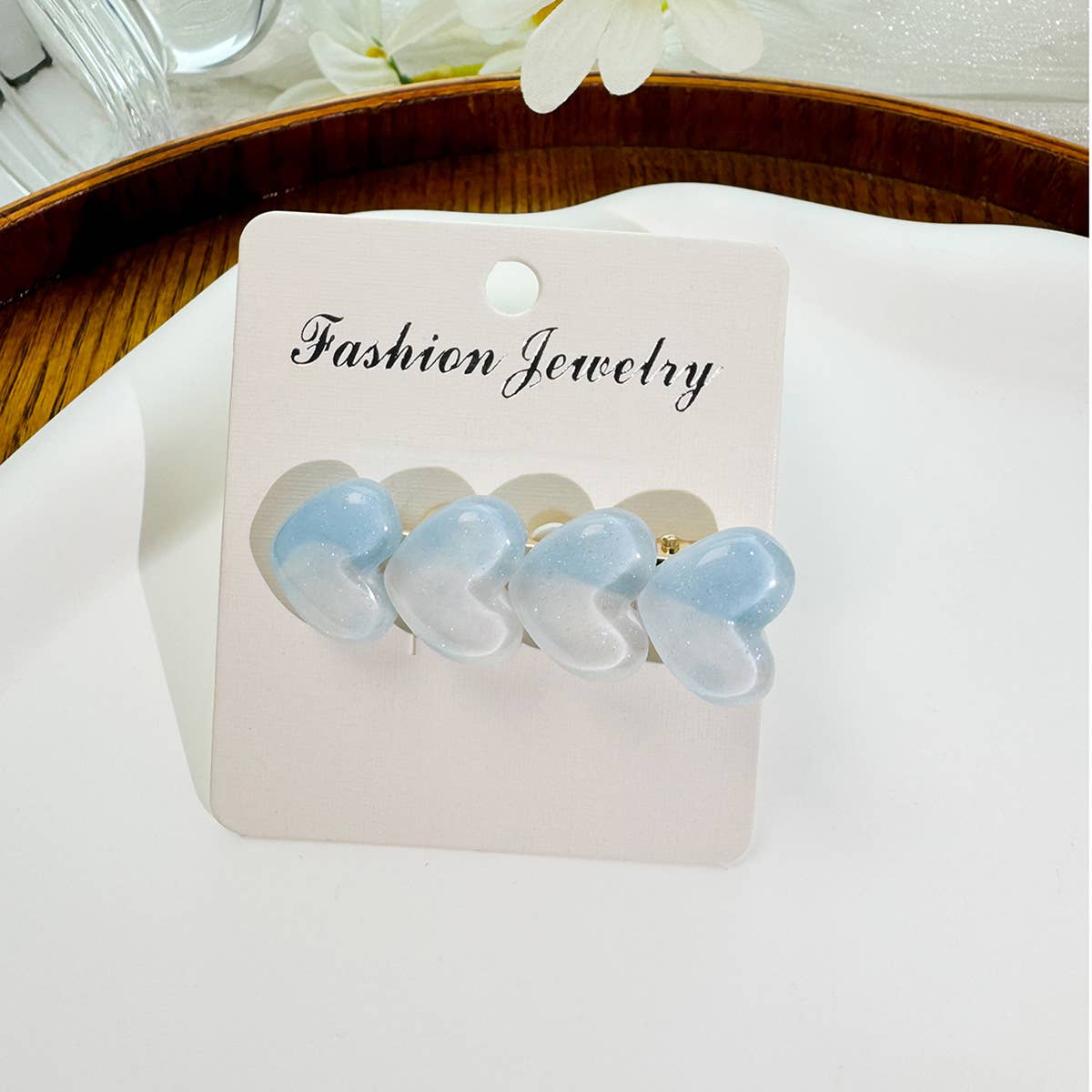 Colorful ice glitter pink heart-shaped hair clip