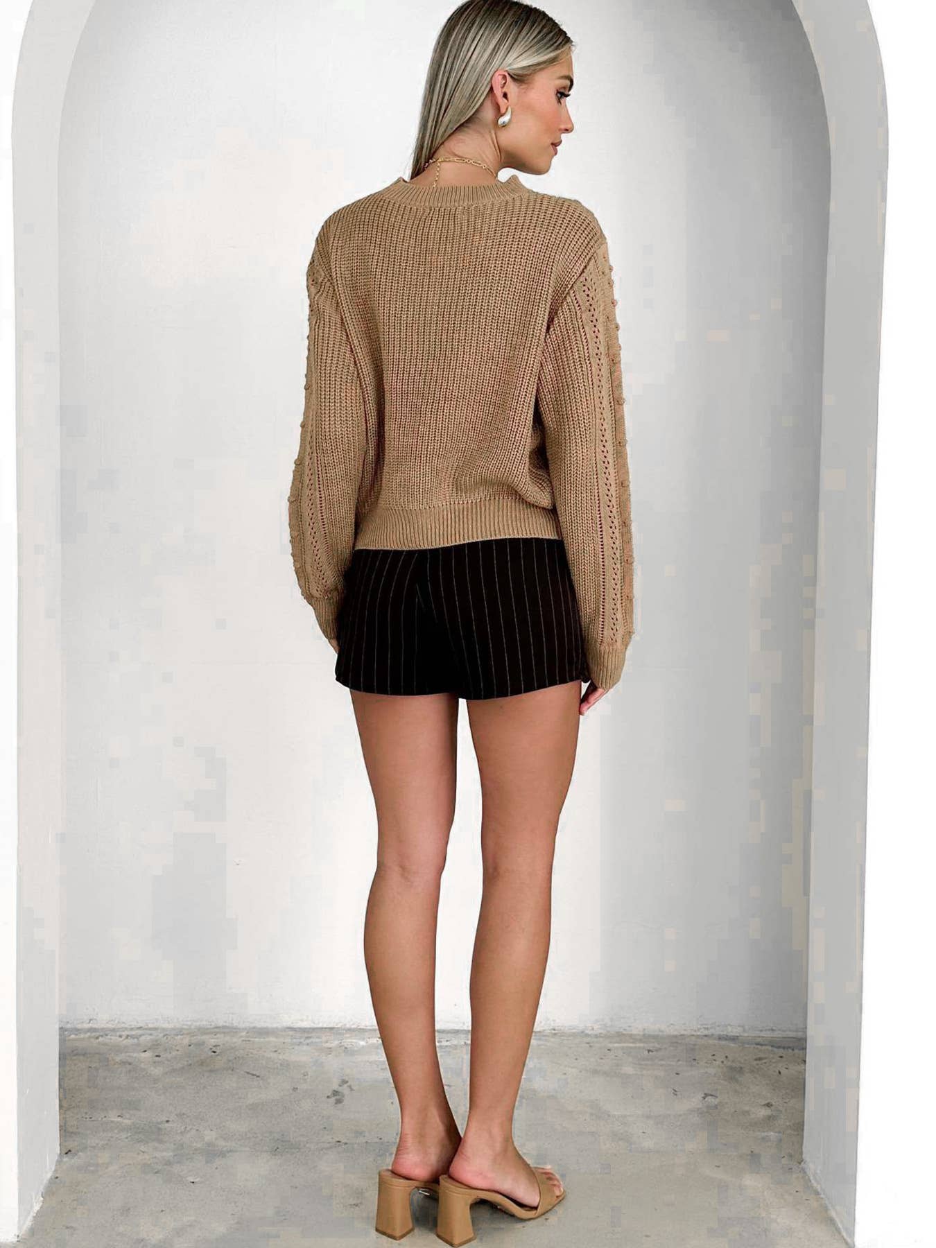 Solid color turtleneck with round neck floral twist