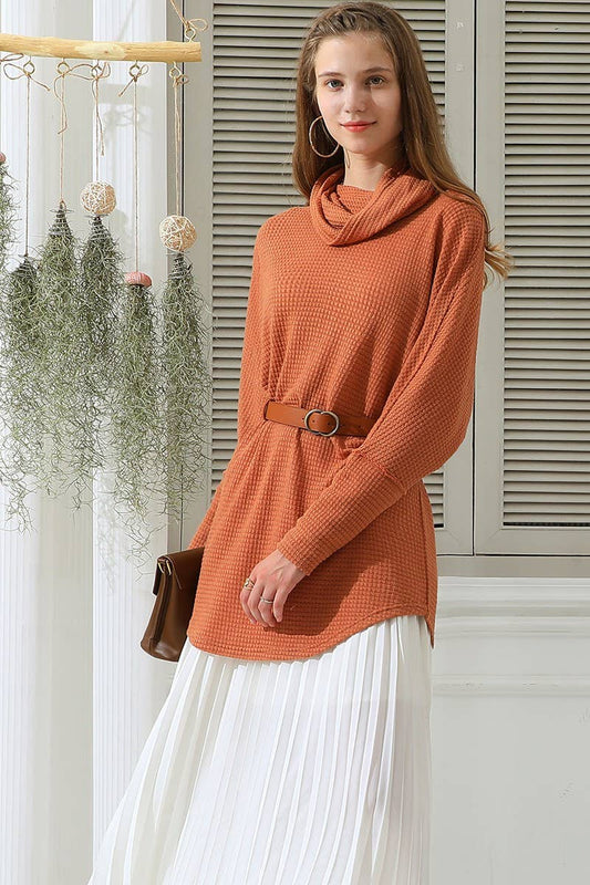 CWDSD10413_Cowl Neck A-Line Tunic Kint Top