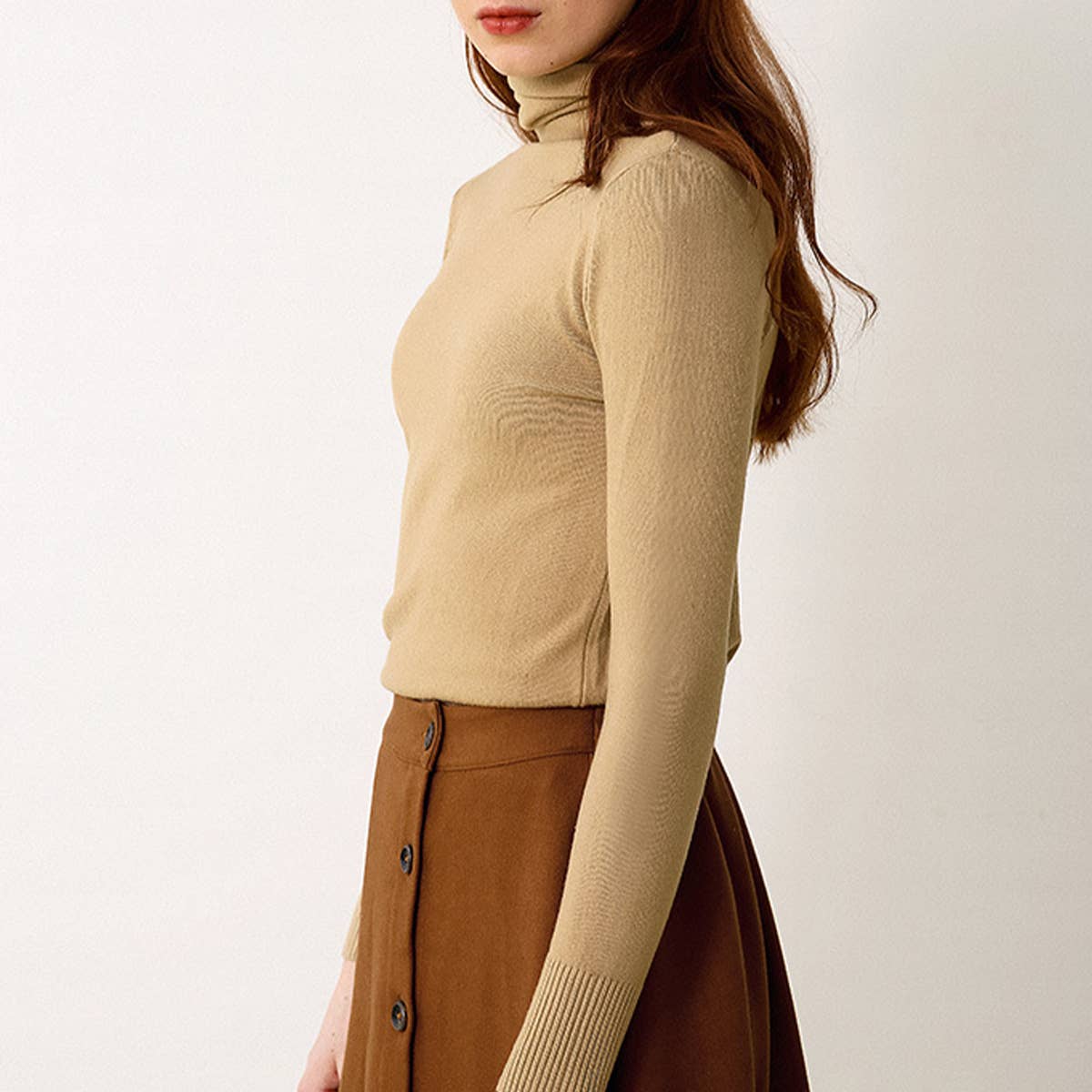 SOLID COLOR TURTLENECK KNIT STYLE ALL-IN-ONE BASE