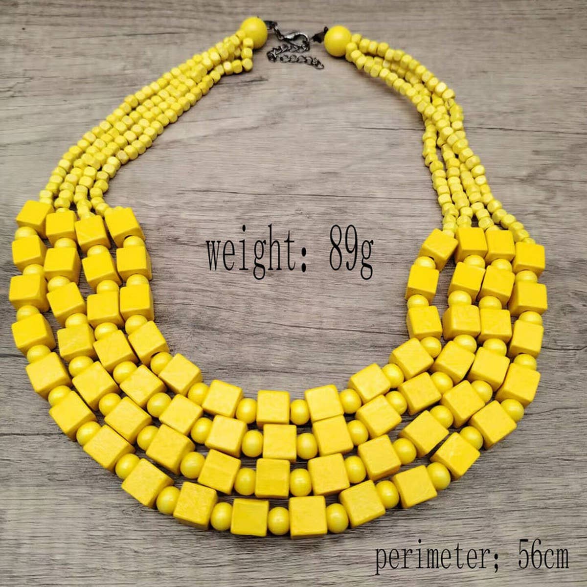 HANDMADE WOODEN SQUARE BEADS MULTI-LAYER NECKLACE