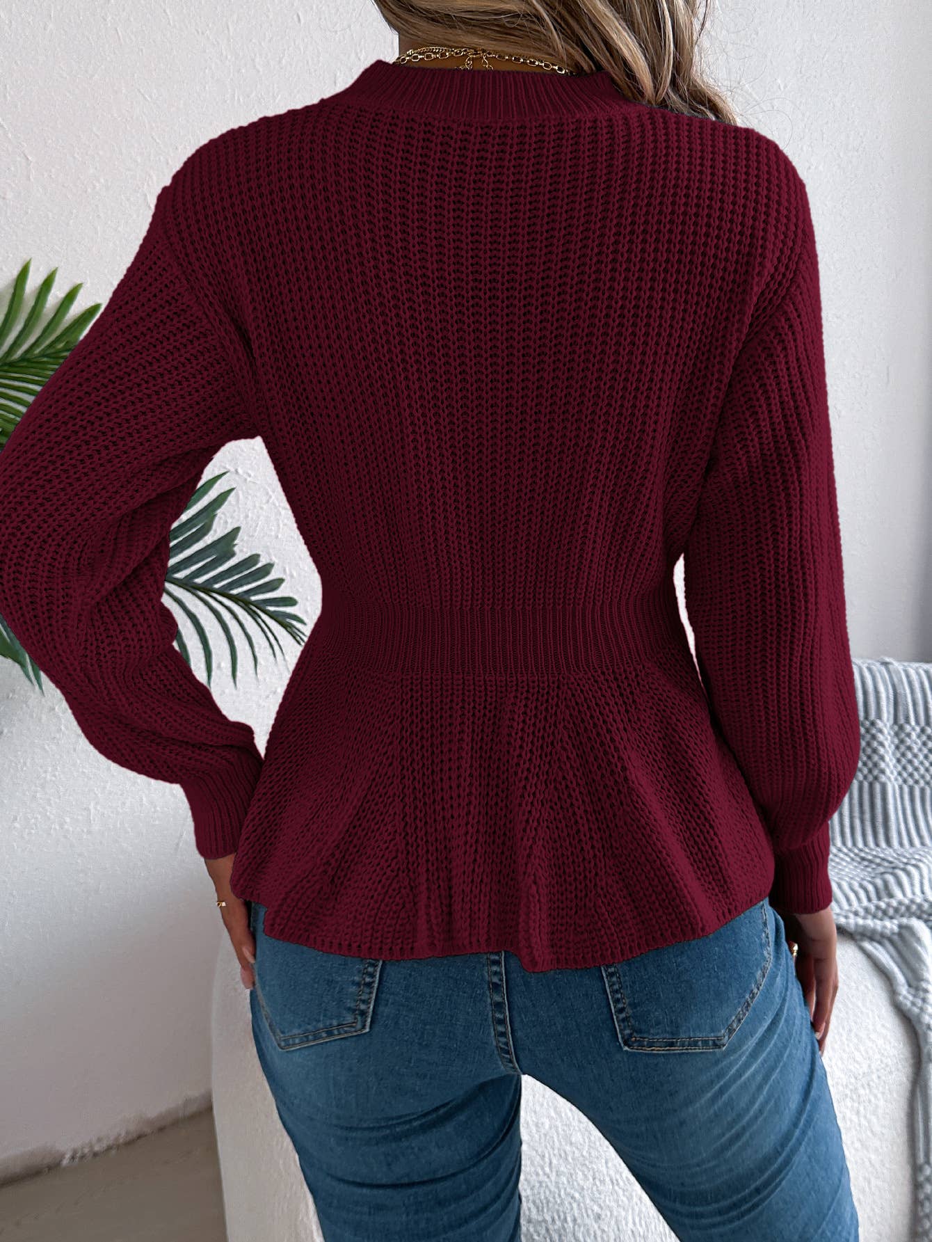 Twist waist falbala long-sleeved sweater