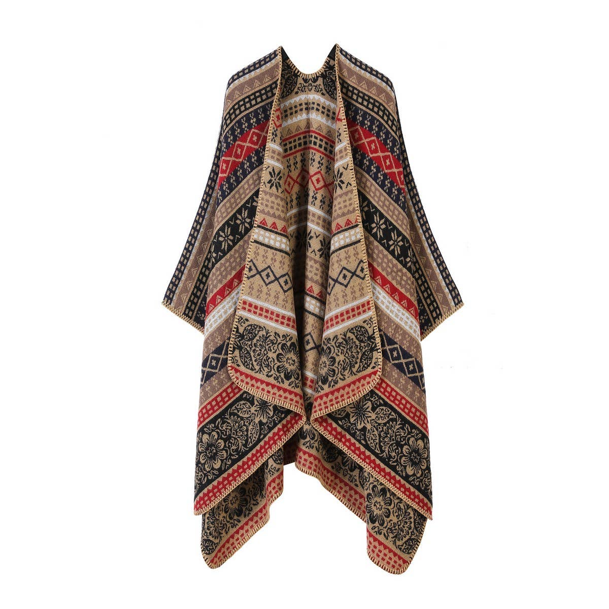 LINE PATTERN SCARF THICKENED KNITTED CAPE SHAWL