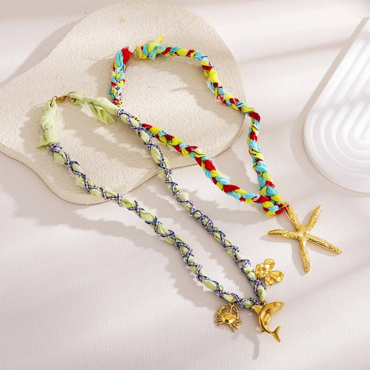 Handmade Ocean Scarf Necklace with Star & Dolphin